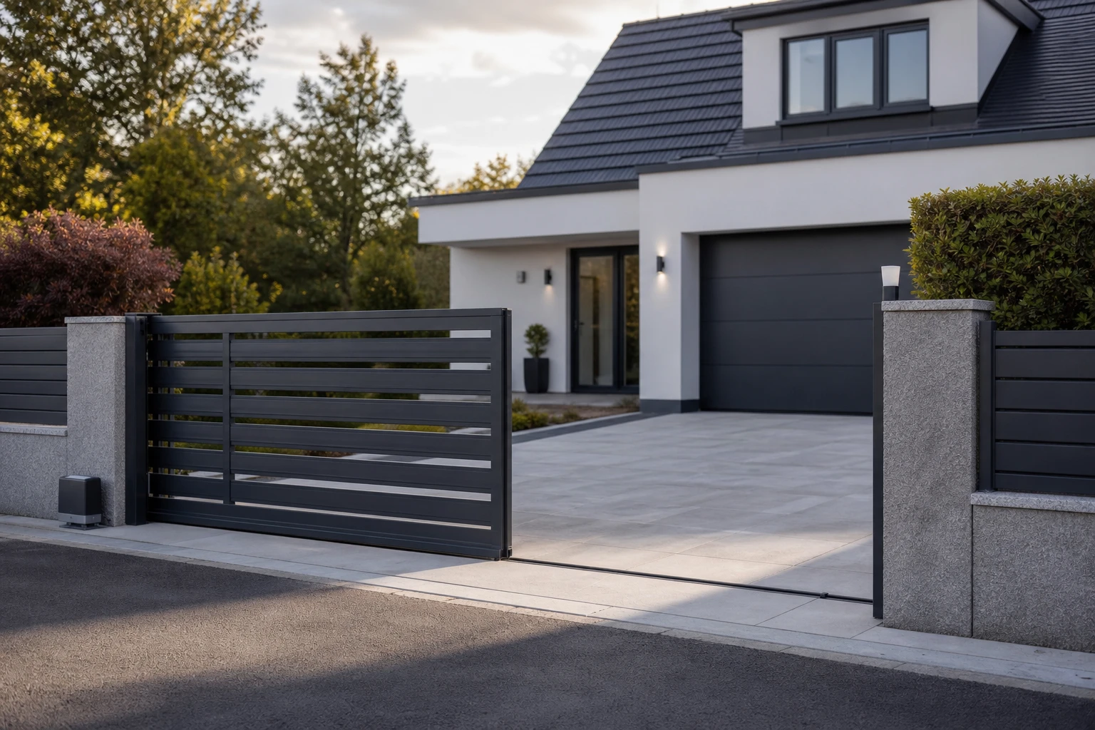 Aluminium-Drehtor an einer privaten Einfahrt